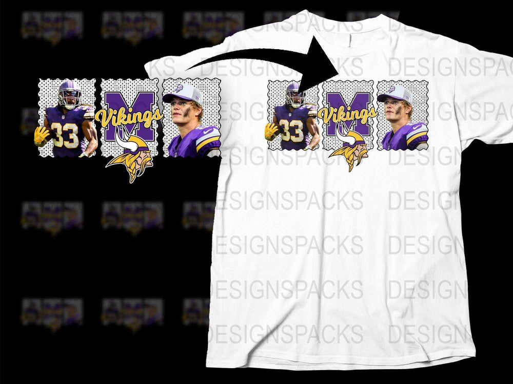 Vikings Football Team Graphic T-Shirt, Purple Player Design, Sports Fan Apparel, Casual Wear