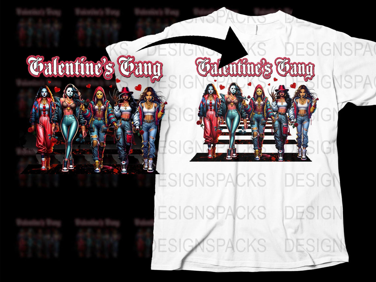 Valentine's Gang T-Shirt, Colorful Urban Style Graphic Tee, Hip Hop Fashion, Unisex Shirt Design