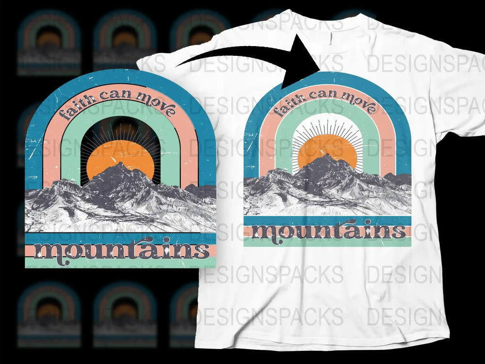 Faith Can Move Mountains T-Shirt, Retro Sunset Graphic Tee, Unisex Vintage Style Shirt