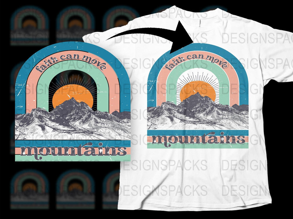 Faith Can Move Mountains T-Shirt, Retro Sunset Graphic Tee, Unisex Vintage Style Shirt