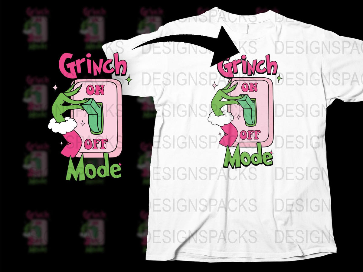 Grinch On Off Mode Christmas T-Shirt, Funny Holiday Shirt, Festive Green and Pink Tee, Unisex Graphic Tee for Winter Celebrations
