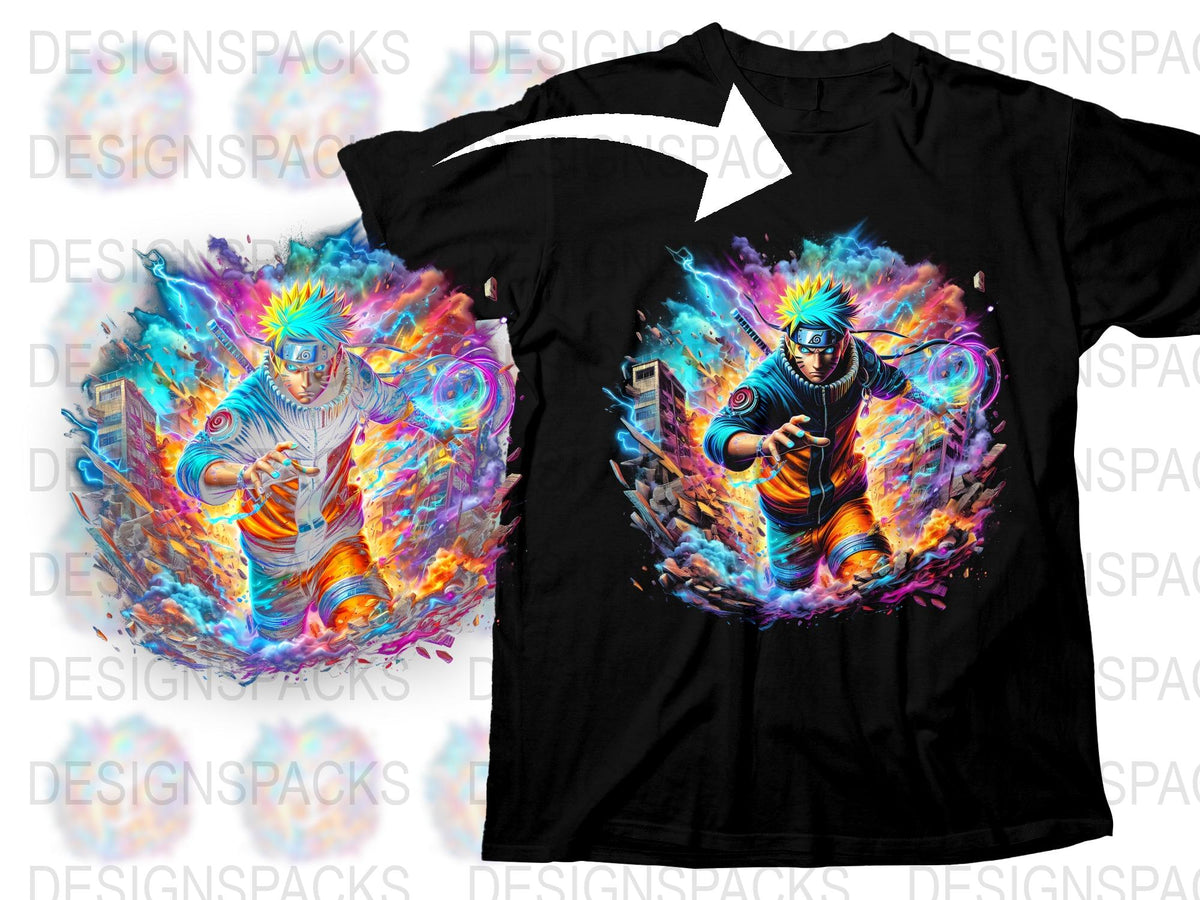 Colorful Anime Ninja Graphic T-Shirt, Vibrant Character Design, Unisex Fashion Tee, Gift for Anime Fans