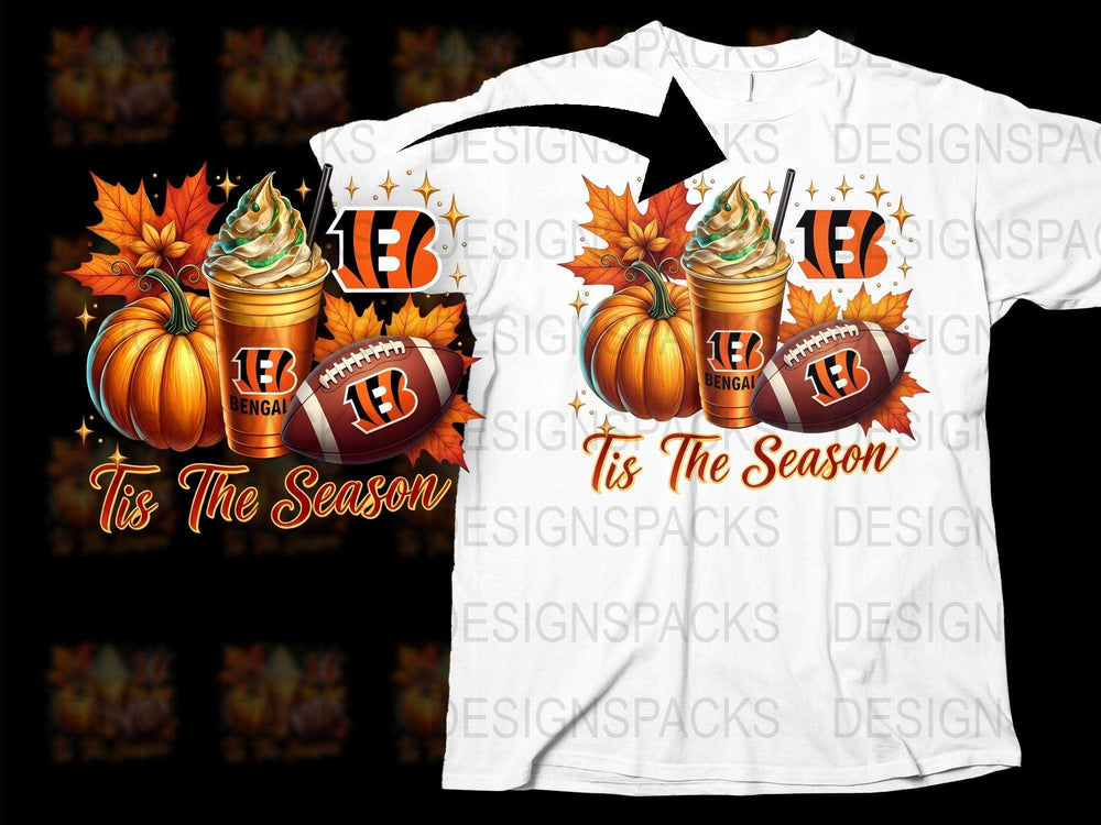 Autumn T-Shirt with Pumpkin and Leaves Graphic, Football Theme, 'Tis The Season Slogan, Fan Apparel