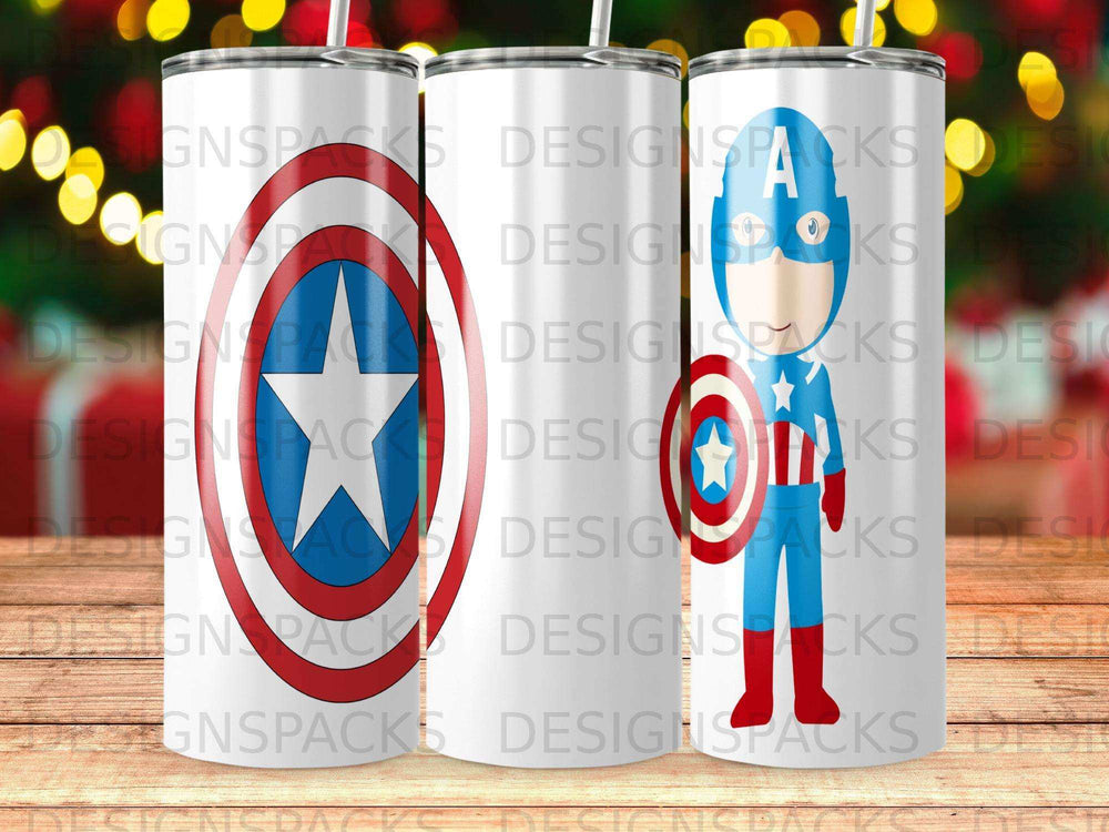 Captain America tumbler with stars and stripes design.