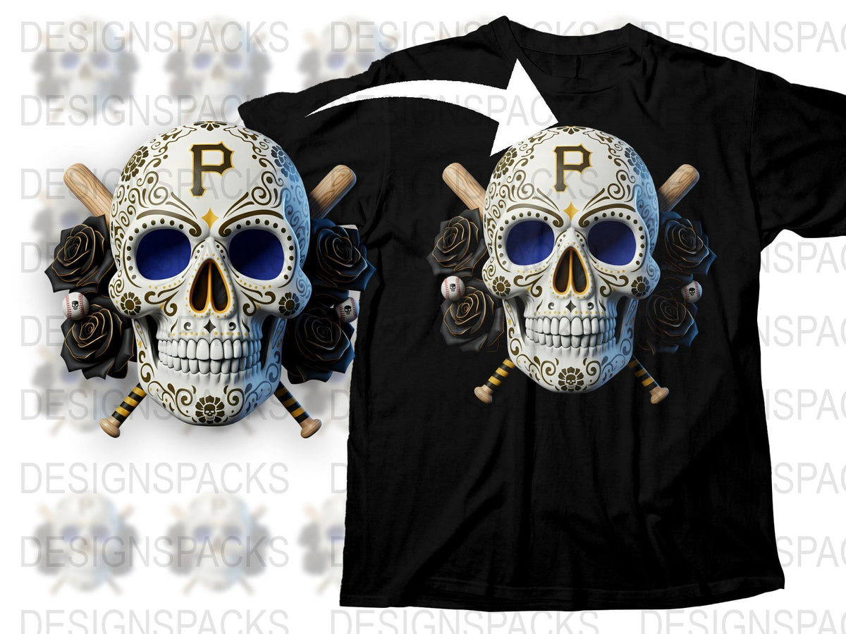 Gothic Skull T-Shirt with Floral Design, Black Cotton Tee with Roses, Unisex Skull Graphic Tee