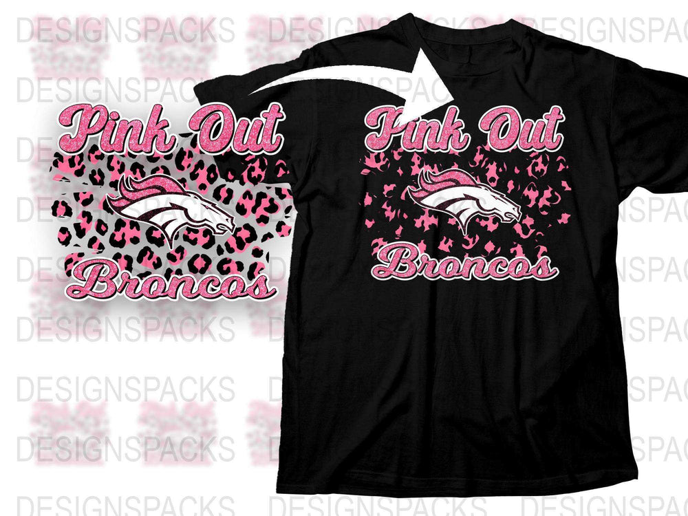 Pink Out Broncos T-Shirt, Stylish Game Day Apparel, Black and Pink Sports Fan Shirt with Graphic Print