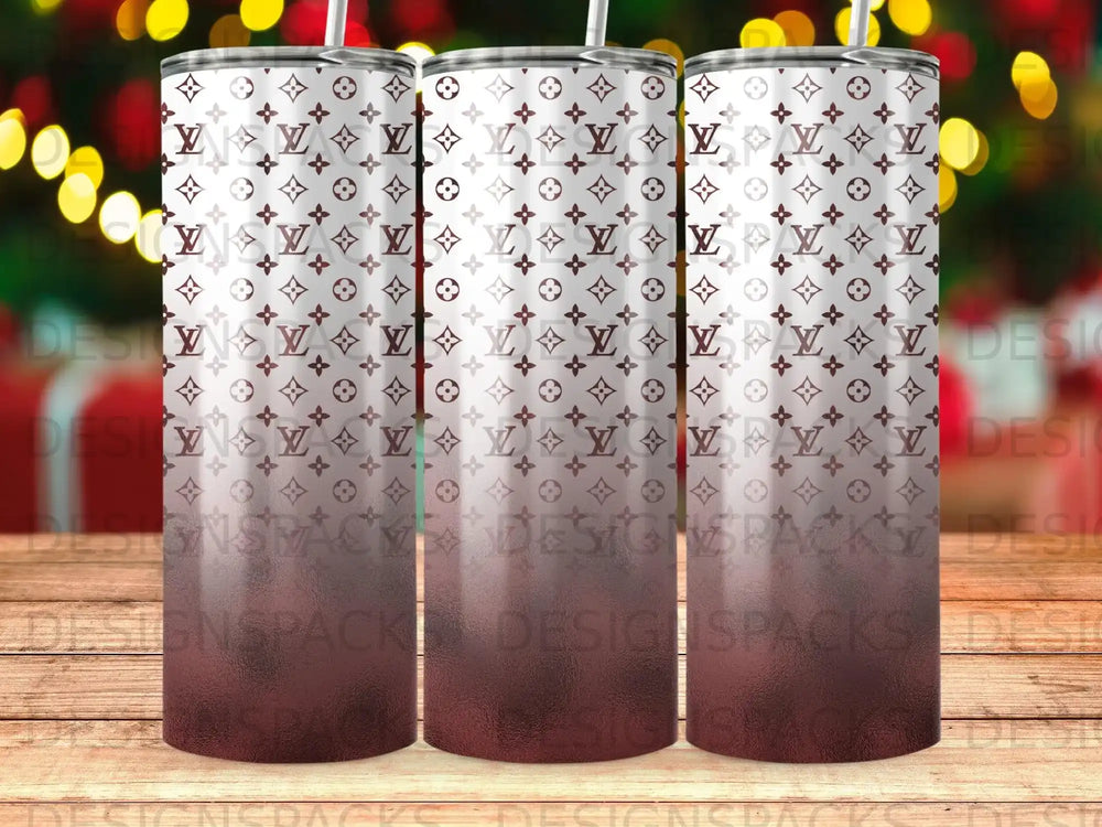 Luxury Monogram Pattern Ombre White Brown Skinny Tumbler