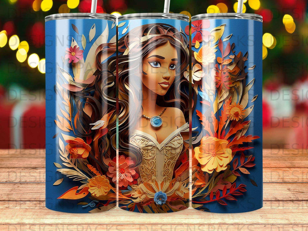 Illustration of a woman with long brown hair surrounded by floral elements on a blue background.