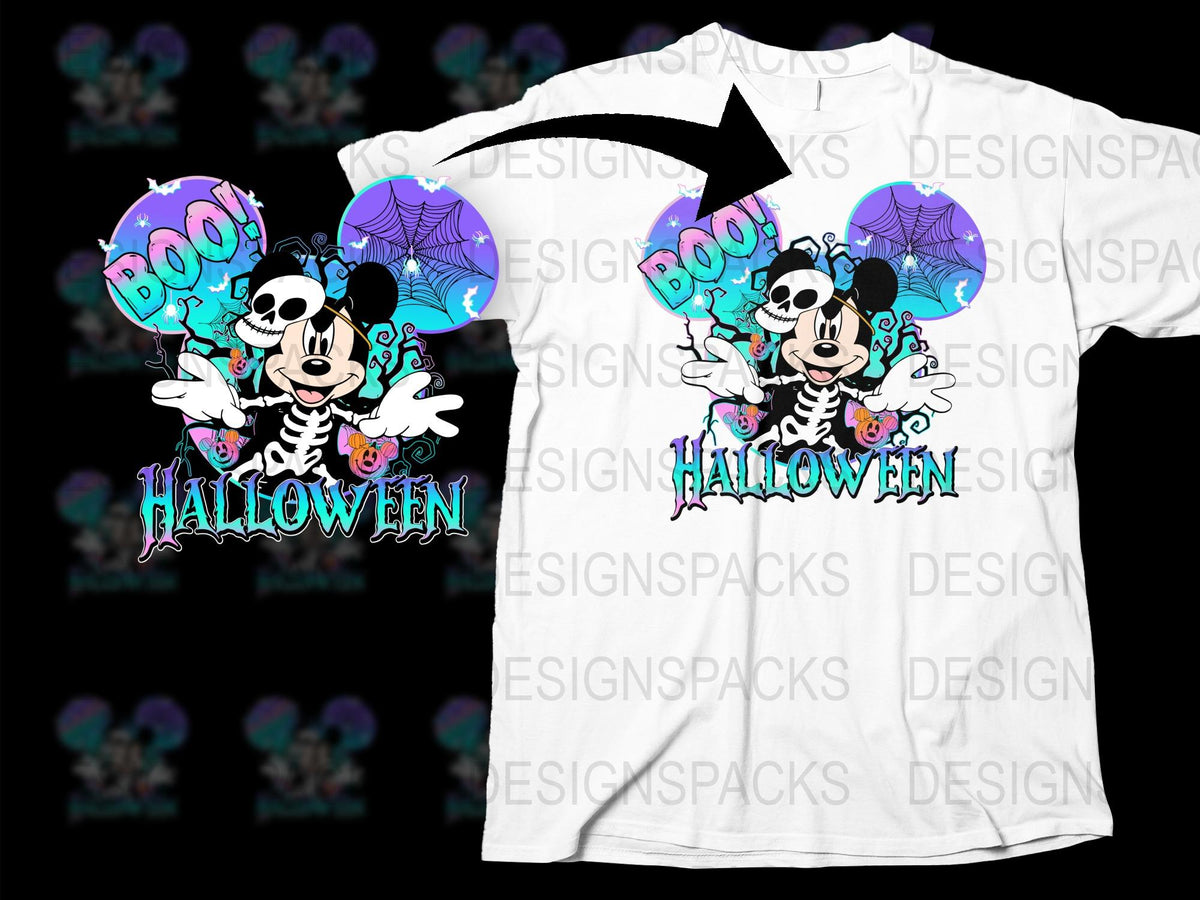 Halloween Themed T-Shirt with Cartoon Dog and Spider Web Design, Boo Graphic Tee for All Ages