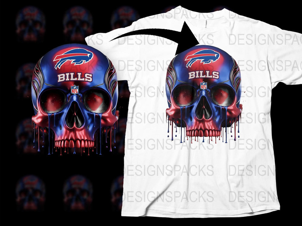 Buffalo Bills Skull T-Shirt, NFL Team Logo Graphic Tee, Football Fan Apparel, Unique Sports Merchandise Gift