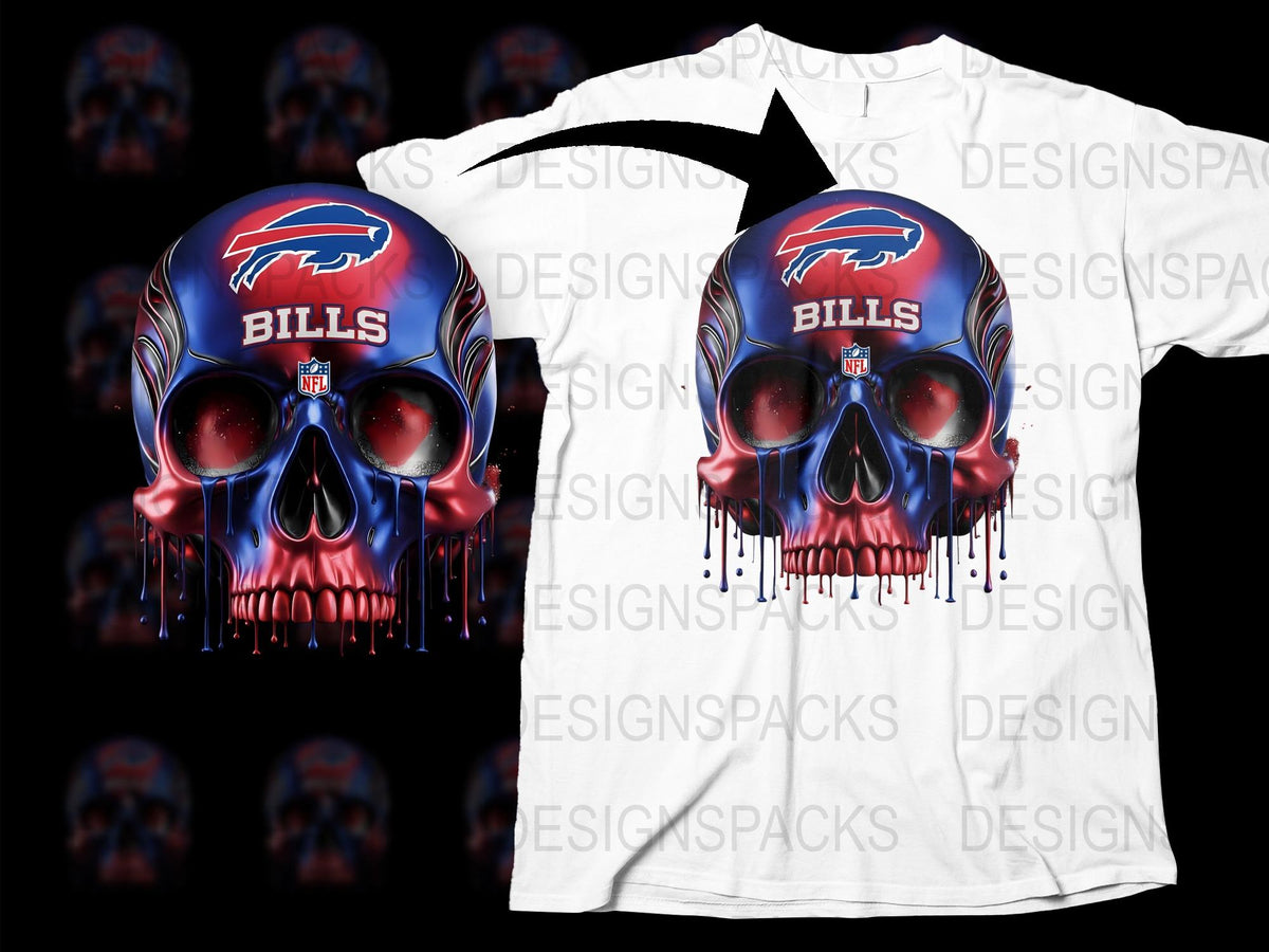 Buffalo Bills Skull T-Shirt, NFL Team Logo Graphic Tee, Football Fan Apparel, Unique Sports Merchandise Gift