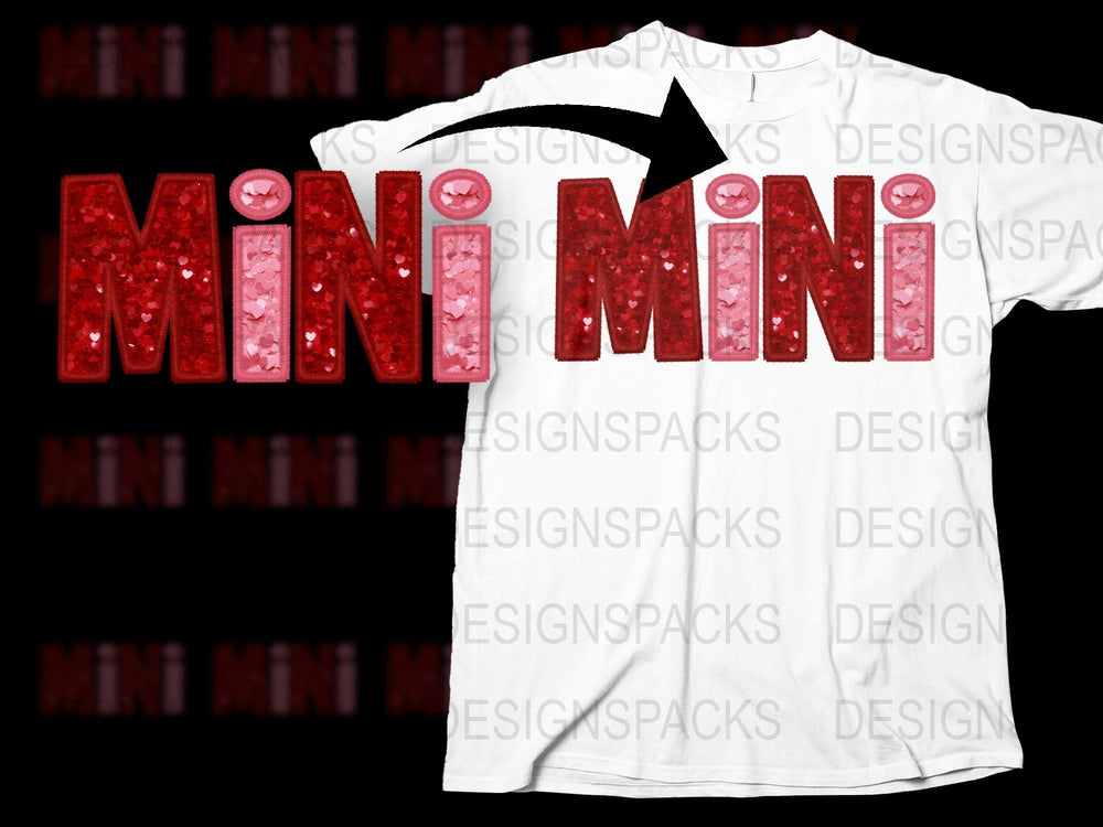 Mini Graphic T-Shirt, Bright Red Glitter Text Design, Unisex Trendy Tee, Fashion Streetwear