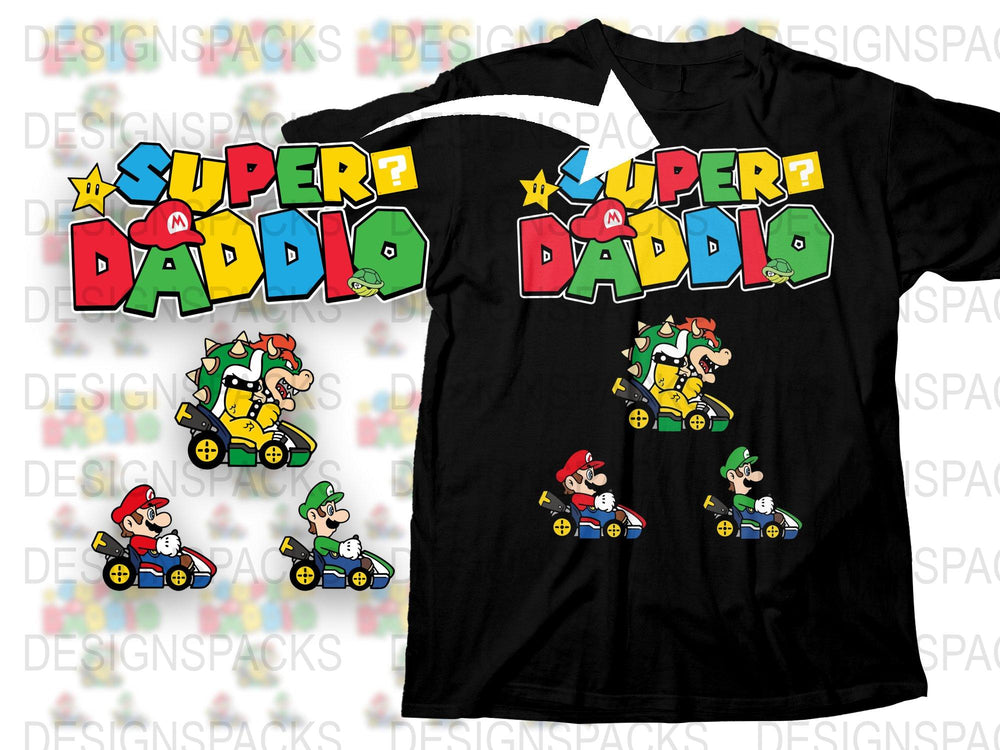 Super Dad T-Shirt, Cartoon Character Racing Graphic Tee, Father's Day Gift, Fun Family Apparel, Black Cotton Shirt