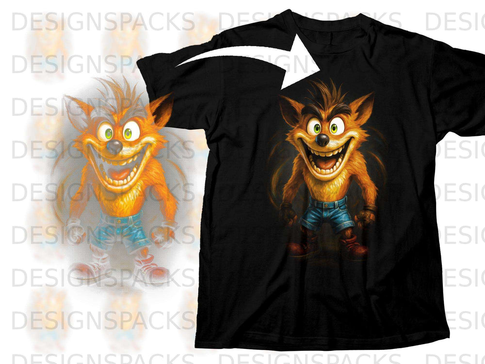 Black t-shirt with a graphic of the cartoon character Crash Bandicoot.