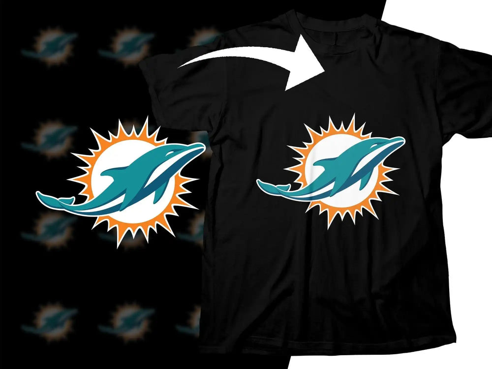Miami Dolphins logo on black t-shirt, print-ready design for DTG or DTF printing