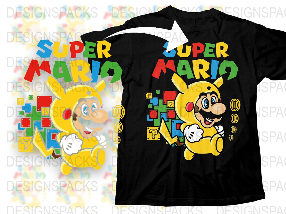 Super Mario Themed T-Shirt, Colorful Gaming Graphic Tee, Kids and Adult Sizes Available