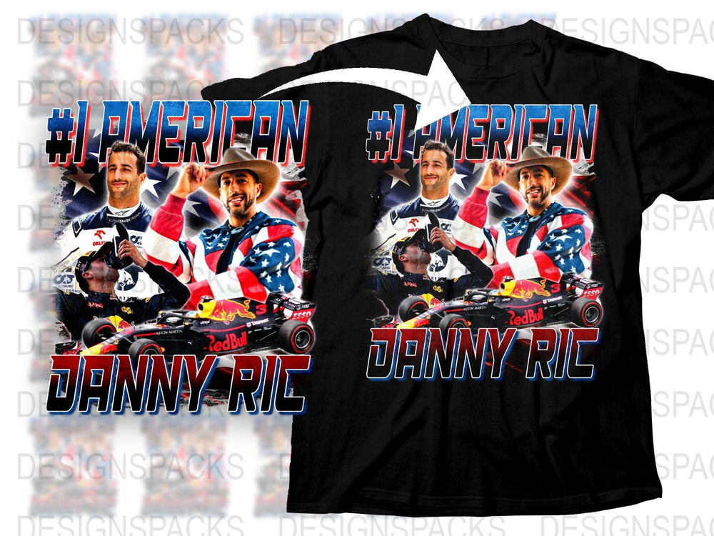 Danny Ric Patriotic Racing Driver T-Shirt, #1 American Fan Apparel, Red Bull Graphics, Motorsport Fan Gift