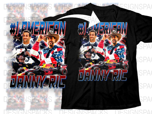 Danny Ric Patriotic Racing Driver T-Shirt, #1 American Fan Apparel, Red Bull Graphics, Motorsport Fan Gift