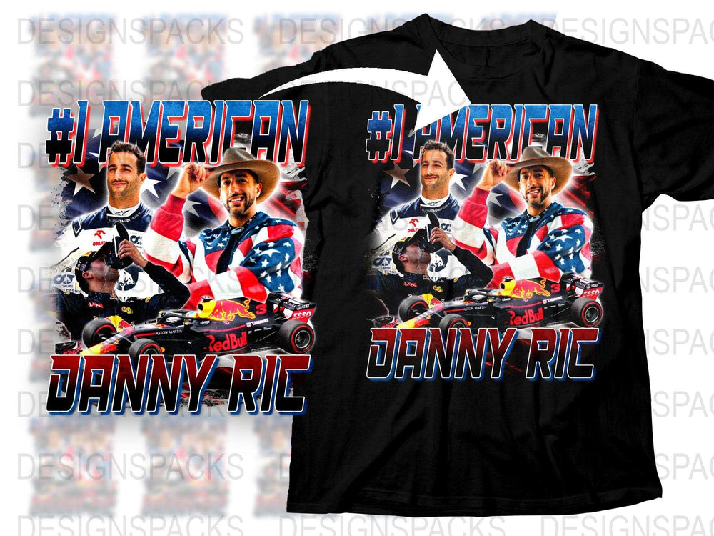 Danny Ric Patriotic Racing Driver T-Shirt, #1 American Fan Apparel, Red Bull Graphics, Motorsport Fan Gift