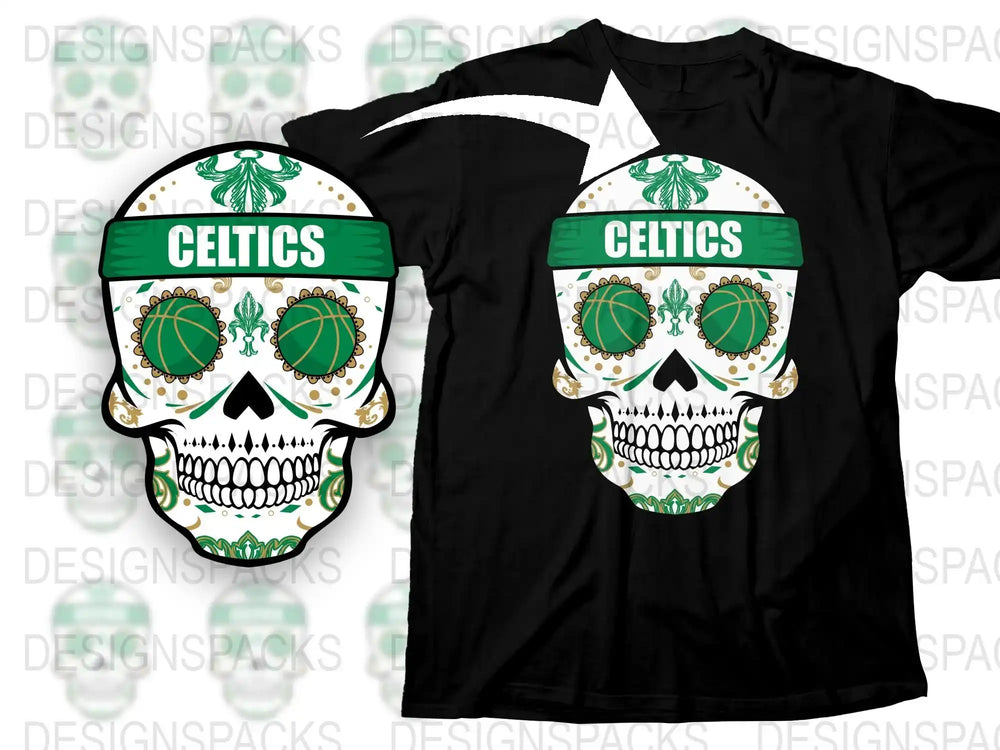 Celtic Skull Graphic T-Shirt, Irish Pride, Basketball Fan Apparel, Bold Unisex Black Tee