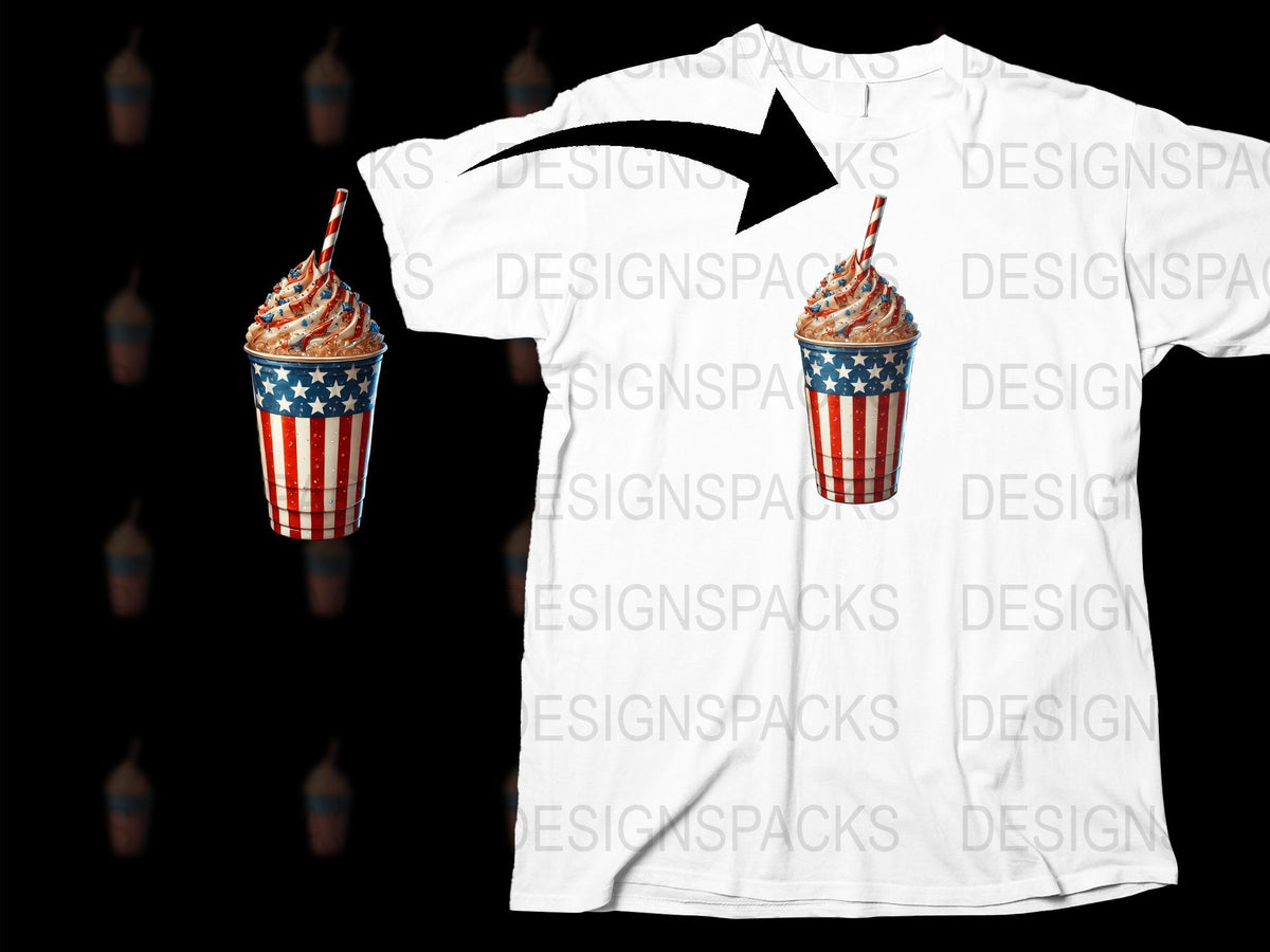 Patriotic Milkshake Graphic T-Shirt, American Flag Design, Casual Fourth of July Apparel, Unisex Fashion Tee