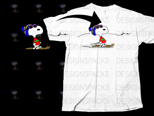 Cartoon Dog on Sled Graphic T-Shirt, Funny Snow Sledding Tee, Casual Winter Apparel, Unisex White Shirt