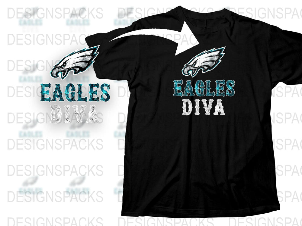 Philadelphia Eagles Diva T-Shirt, Black Cotton Tee, Women's Sports Apparel, Football Fan Gear