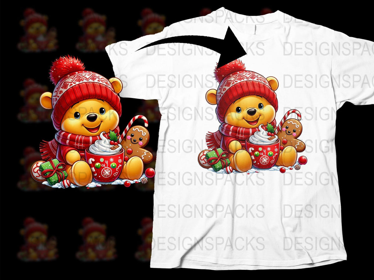 Cute Bear Christmas T-Shirt, Winter Holiday Kids Tee, Festive Red Hat Graphic Top