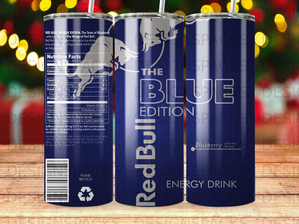 Red Bull The Blue Edition blueberry energy drink can with nutrition facts.