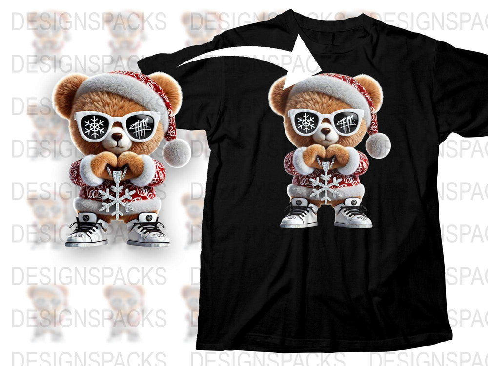 Cute Teddy Bear Graphic T-Shirt, Unisex Christmas Holiday Tee, Winter Fashion Casual Tops, Kids and Adult Sizes Available