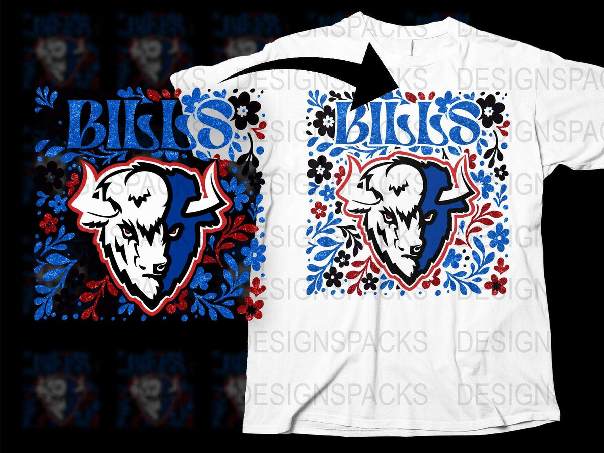 Bull Graphic T-Shirt, Floral Design, Patriotic Colors, Unisex Adult Clothing, Casual Streetwear, Unique Print Tee