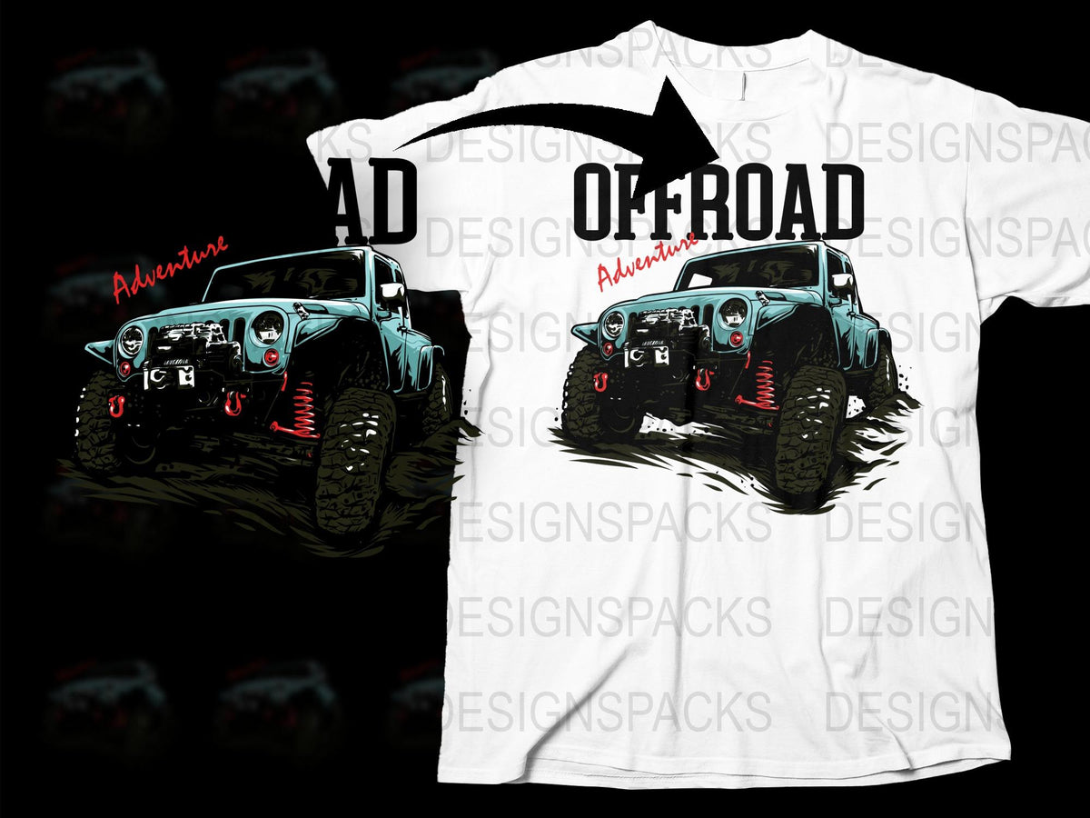Offroad Adventure Graphic T-Shirt, 4x4 Jeep Print Tee, Men's White Off-Road Vehicle Shirt, Unique Outdoor Apparel, Casual Wear