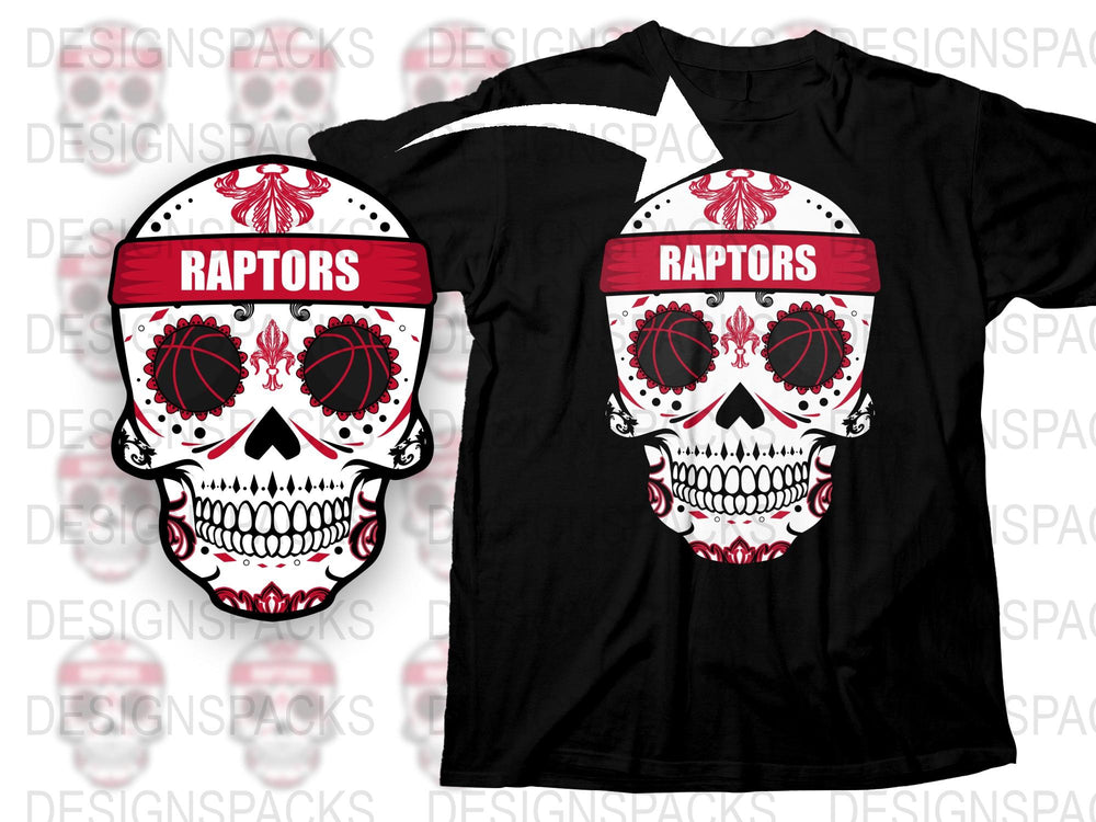 Raptors Skull T-Shirt, Red and White Graphic Tee, Sports Fan Apparel, Unique Skull Design Shirt