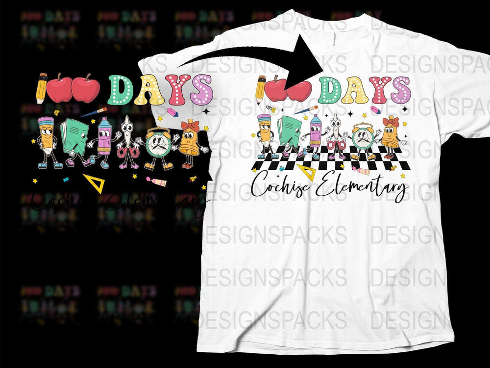 100 Days of School T-Shirt, Colorful Celebration Design, Teacher and Student Apparel, Festive School Event Shirt, Unisex Kids Tee
