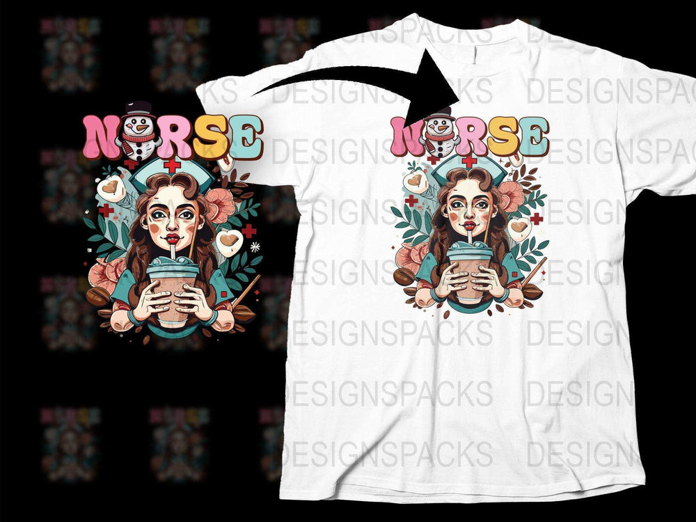 Nurse T-Shirt with Coffee Cup Design, Floral Nurse Tee, Gift for Nurses, Medical Staff Apparel