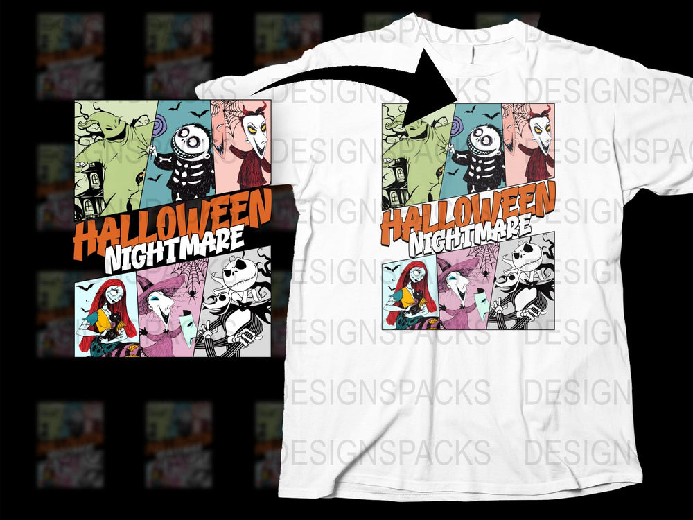 Halloween Nightmare Cartoon T-Shirt, Colorful Pop Art Graphic Tee, Unique Spooky Apparel, Trendy All-Season Casual Wear