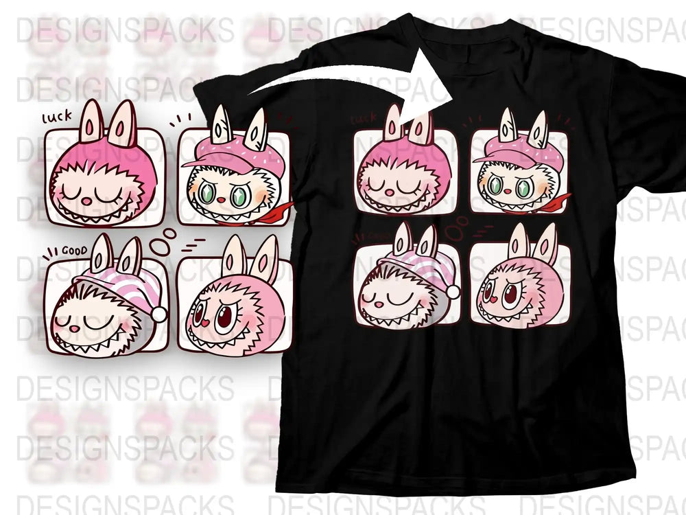 Cute Rabbit Graphic T-Shirt Pink Cartoon Bunny Design Casual Fashion Black Tee Unisex