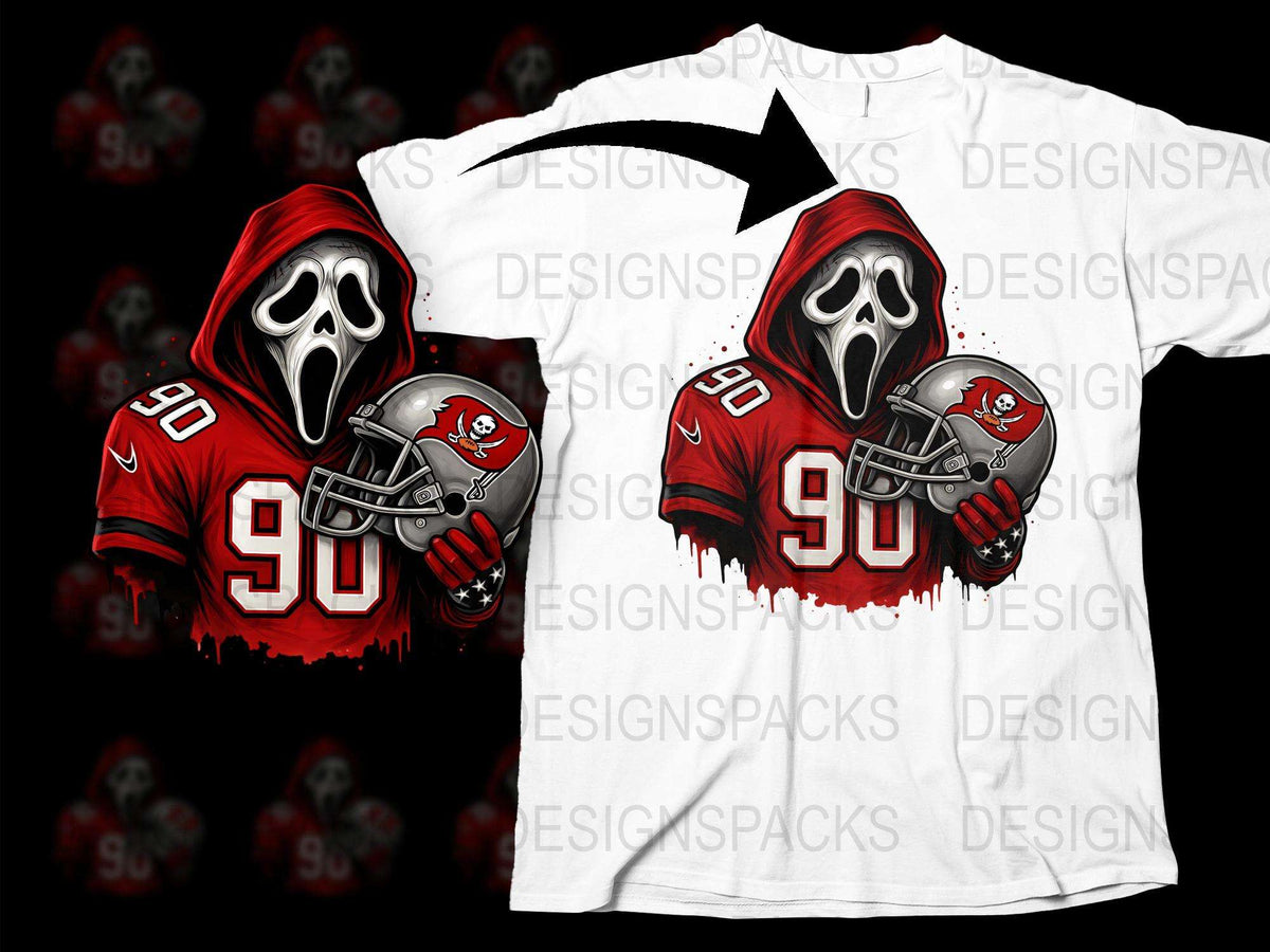 Ghost Face Graphic T-Shirt, Tampa Inspired, Football Fan Apparel, Unique Sports Tee, Red and White