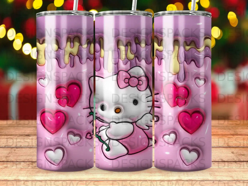 Pink glitter tumbler with Hello Kitty and dripping frosting design.