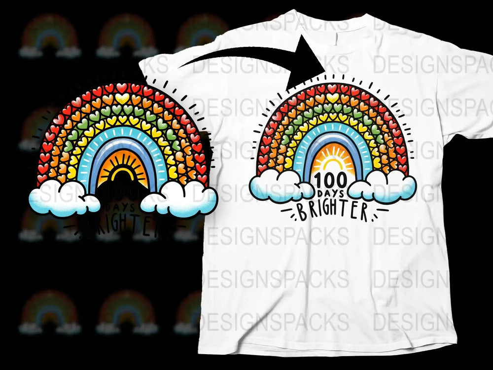 Colorful Rainbow Graphic T-Shirt, 100 Days Brighter Teacher Shirt, Fun Celebration Tee, Vibrant Colors, Casual Wear, Unisex Fit