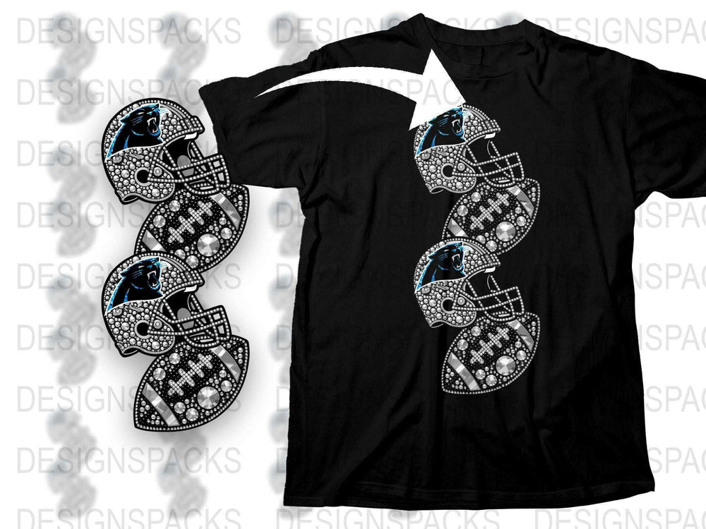 Men's Black T-Shirt Panther Football Helmets Graphic Tee Casual Sportswear Cotton Shirt