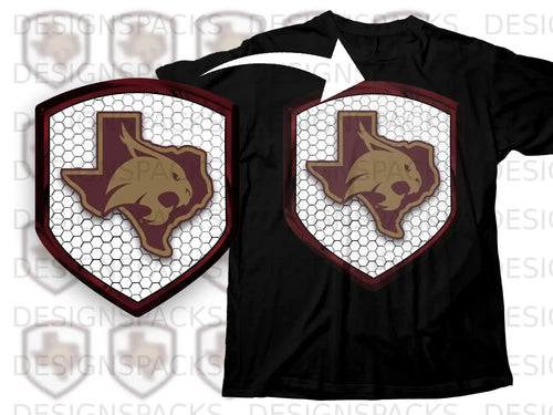 Texas Style Bobcat Logo Hexagon Shield T-Shirt
