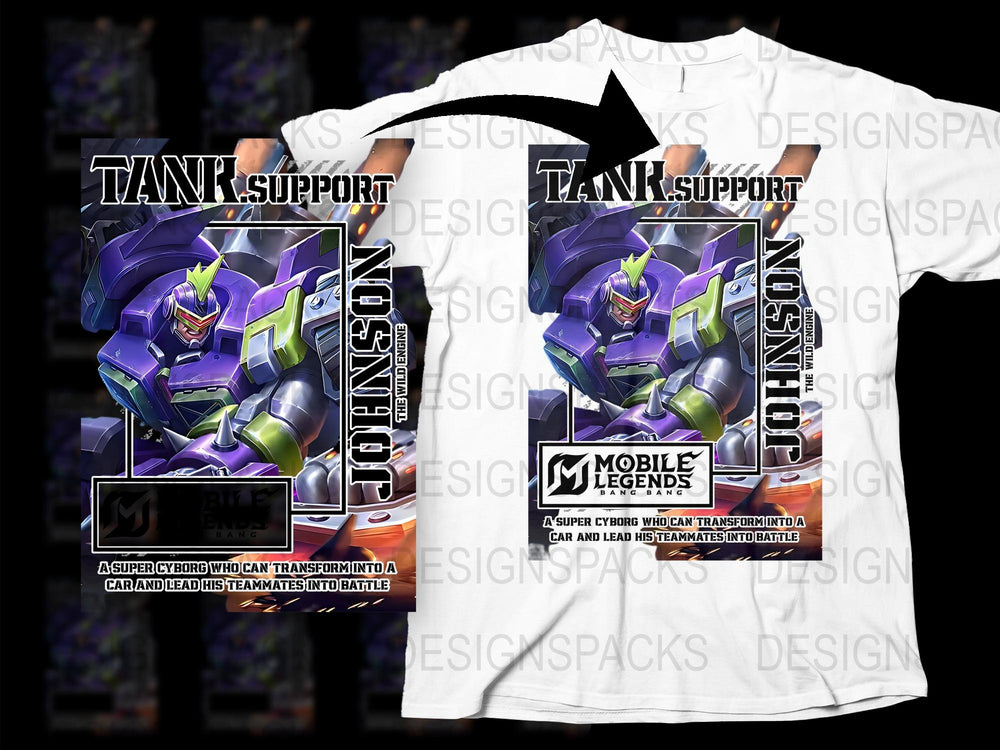 Mobile Legends Tank Support Graphic T-Shirt, Cyber Hero Design, Video Game Apparel, Unisex Fashion Tee