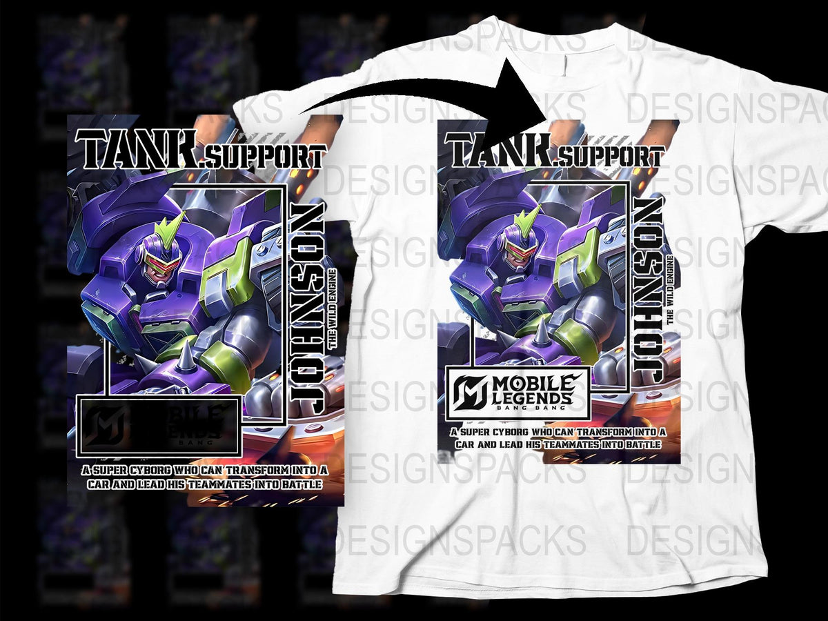 Mobile Legends Tank Support Graphic T-Shirt, Cyber Hero Design, Video Game Apparel, Unisex Fashion Tee