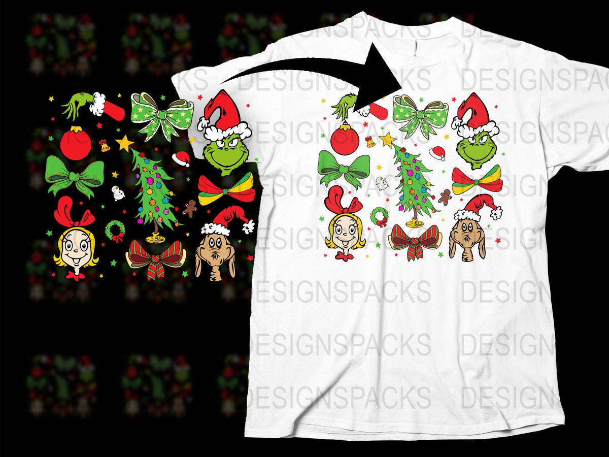 Christmas T-Shirt with Cartoon Characters, Festive Holiday Apparel, Grinch and Friends, Unisex Graphic Tee for All Ages