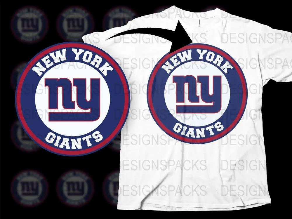 New York Giants Logo T-Shirt, NY Sports Team Fan Apparel, White Cotton Tee, Casual Graphic Shirt for Giants Fans