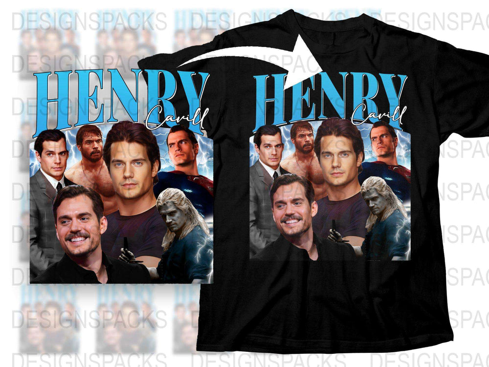 Henry Cavill Inspired Graphic T-Shirt, Movie Star Collage, Fan Apparel, Unisex Cotton Tee