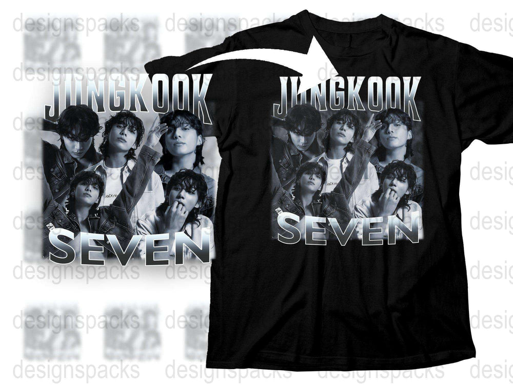 Jungkook Seven Black T-Shirt, K-Pop Idol Fan Merchandise, Graphic Tee, Unisex Music Apparel