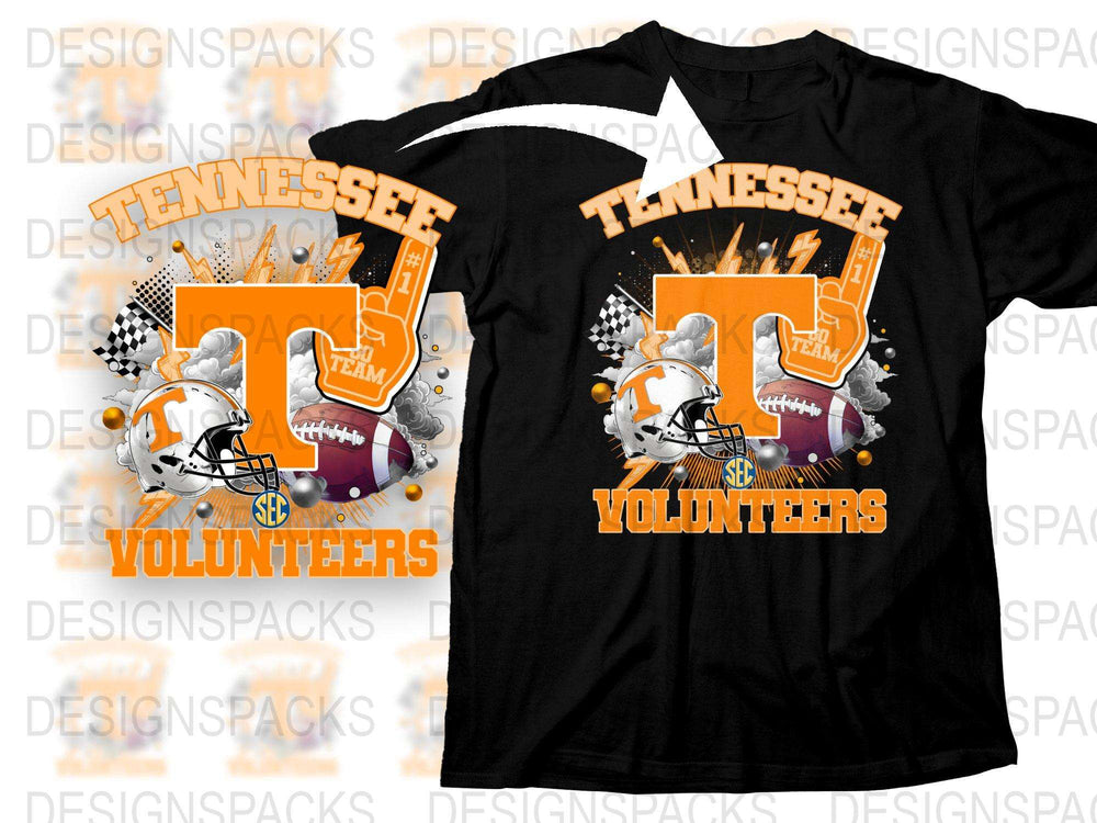 Tennessee Volunteers Graphic T-Shirt, College Football Fan Gear, Black Cotton Tee, Sports Apparel
