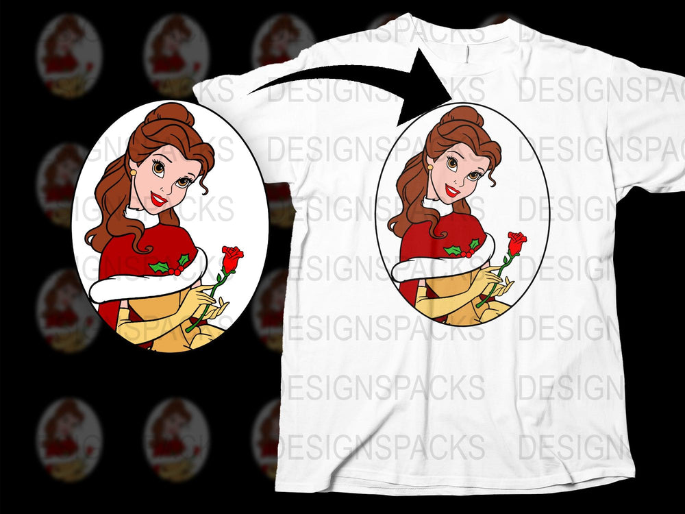 Beauty Princess Christmas T-Shirt, Holiday Graphic Tee, Women's Festive Character Shirt, Casual Fashion Top